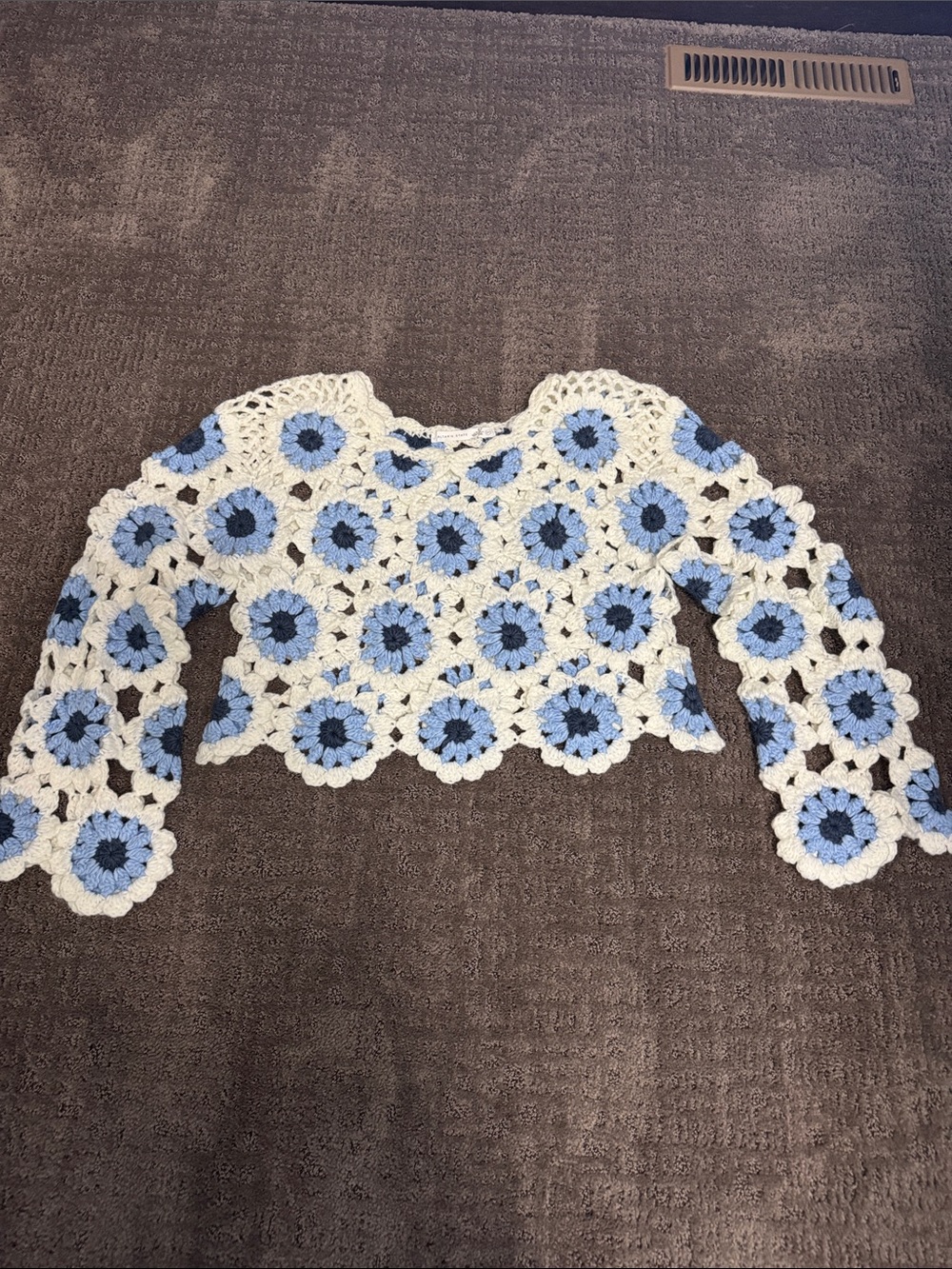 Altar'd State Cream & Light Blue Crochet Flower Crop Top